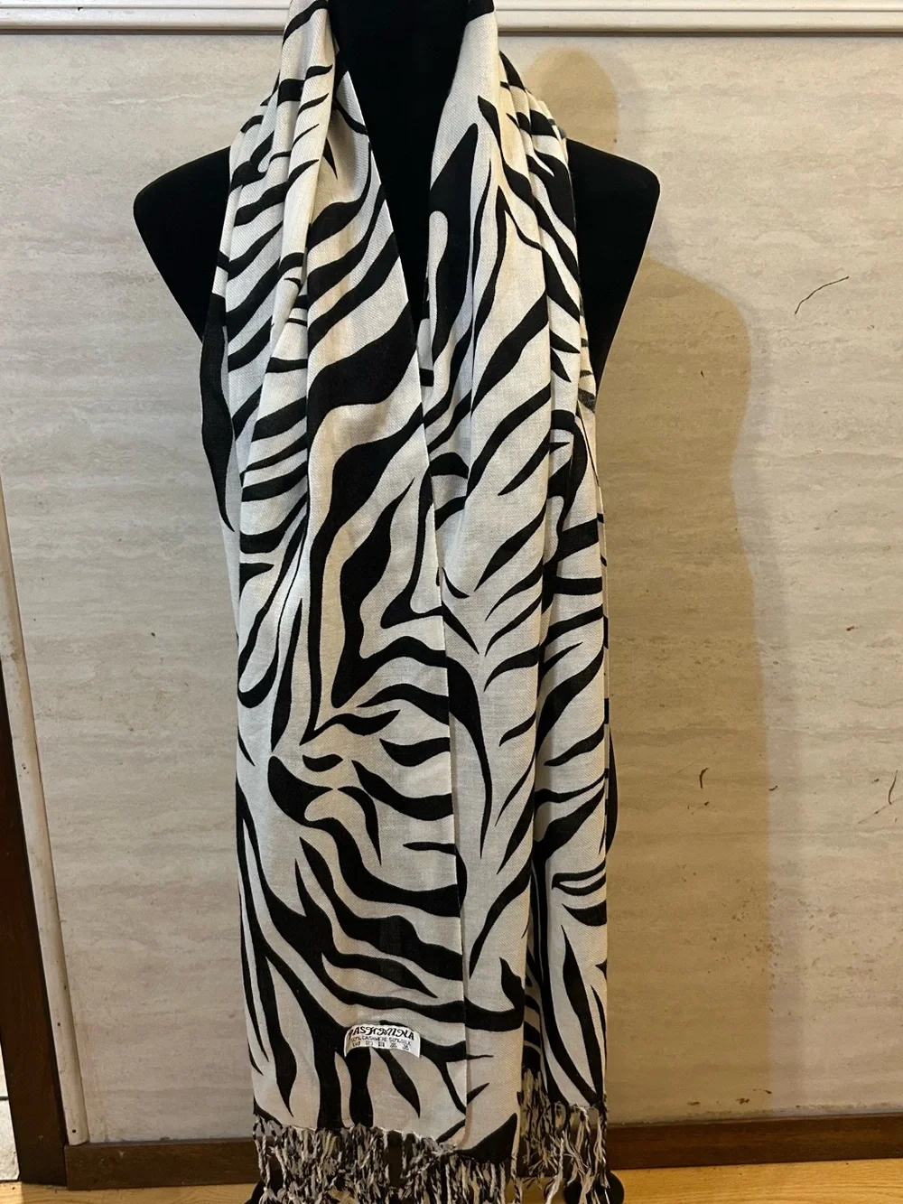 Zebra Animal Print Pashmina Silk, Cashmere Blend...